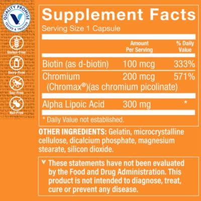 The Vitamin Shoppe Alpha Lipoic Acid with Chromax & Biotin - Antioxidant for Glucose Metabolism, Energy, & Cellular Health (120 Capsules)