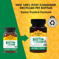 Thumbnail for Country Life Biotin High Potency, 5mg, 120 Count, Certified Gluten Free, Certified Vegan, Verified Non GMO