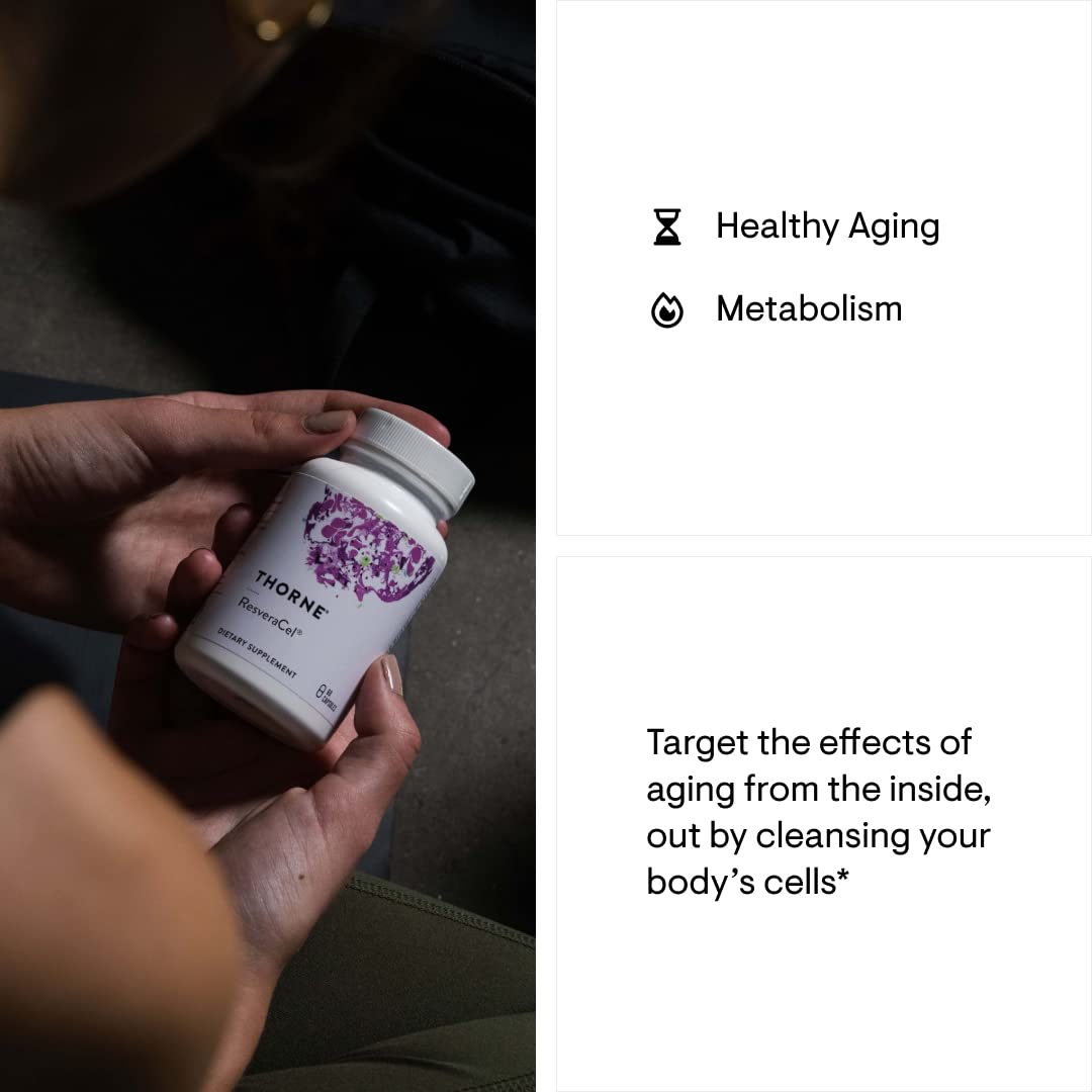 THORNE ResveraCel - Nicotinamide Riboside with Quercetin Phytosome and Resveratrol - Support Healthy Aging, Methylation, Cellular Energy Production and Metabolism* - 60 Capsules - 30 Servings