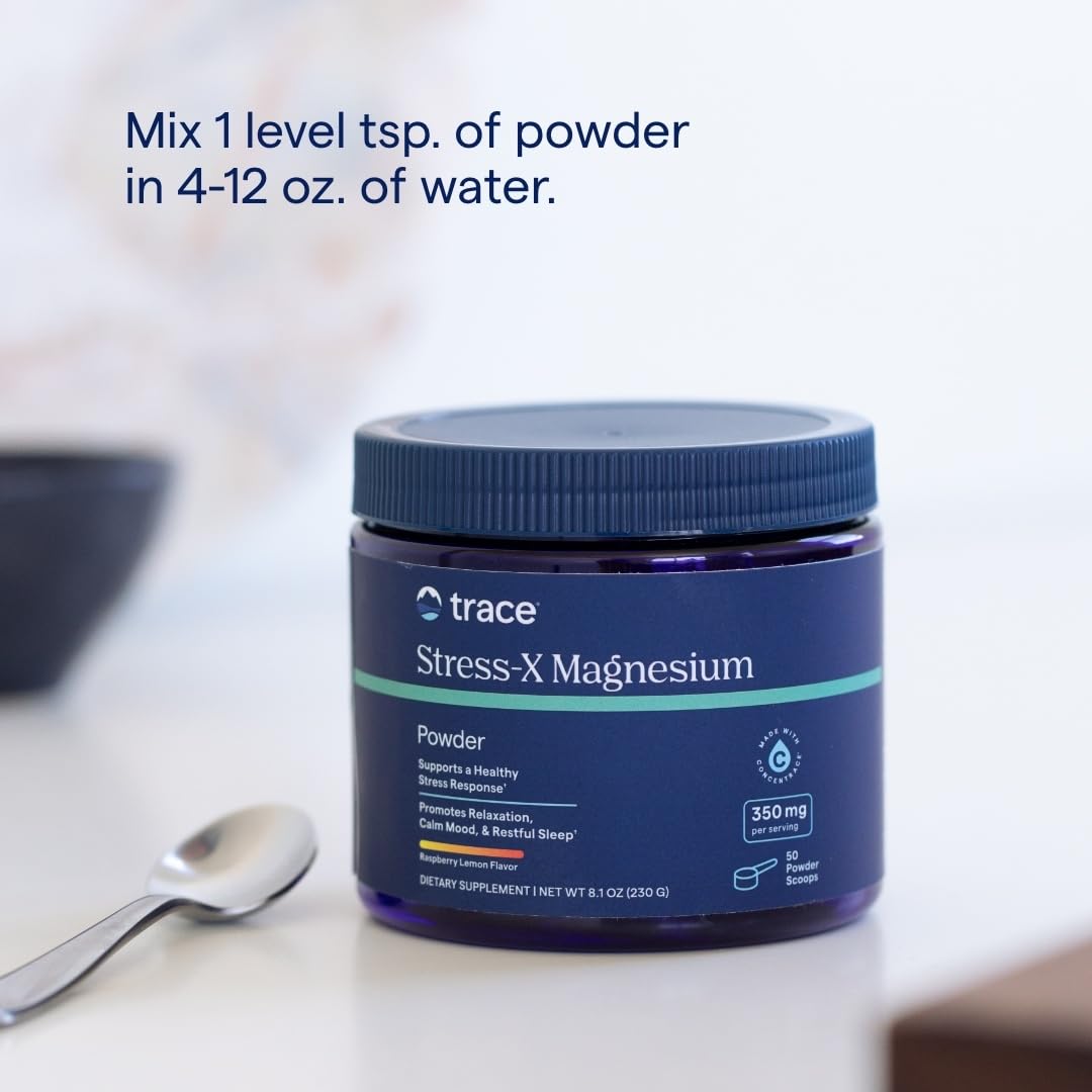 Trace Minerals | Stress-X Magnesium Powder | Stress Relief, Regularity, Relax, Sleep, Energy, Relaxes Muscles, Cell Function | Non-GMO, Gluten Free, and Certified Vegan | Raspberry Lemon Flavor|8.5 oz