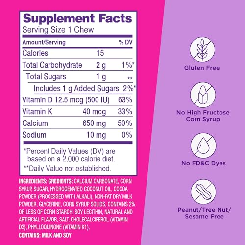Viactiv Calcium +Vitamin D3 Supplement Soft Chews, Milk Chocolate, 60 Chews - Calcium Dietary Supplement for Bone Health