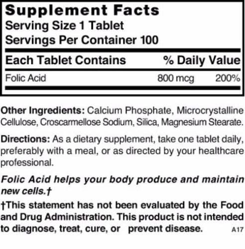 Folic Acid 800 mcg 800 mcg 100 Tabs