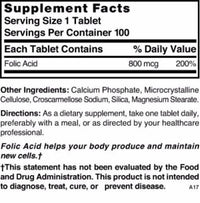 Thumbnail for Folic Acid 800 mcg 800 mcg 100 Tabs