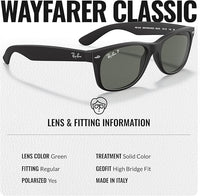 Thumbnail for Ray-Ban RB2132 NEW WAYFARER CLASSIC POLARIZED Square Shaped Sunglasses for Men & Women – Includes Official Rayban Eyewear Kit – Ideal Formal & Casual Wear Sunglasses – Green Lens