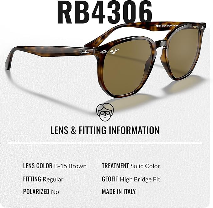 Ray-Ban RB4306 Square-Round Shaped Non-Polarized Sunglasses for Men & Women – Includes Official RAYBAN Eyewear Kit – Ideal Formal & Casual Wear Sunglasses – B-15 Brown Lens