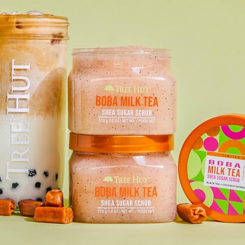 Tree Hut Boba Milk Tea Shea Sugar Scrub | Exfoliating Scrub Removes Dry Skin for a Soft & Natural Glow | Limited Edition | Vegan, Free of Parabens, Formaldehyde Donors, & Sulfates | 18 fl oz.