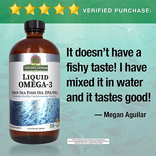 Nature's Answer Liquid Omega-3 | Deep Sea Fish Oil with EPA/DHA Dietary Supplement | Cardiovascular Support | No Preservatives & Gluten-Free 16oz (Pack of 2)