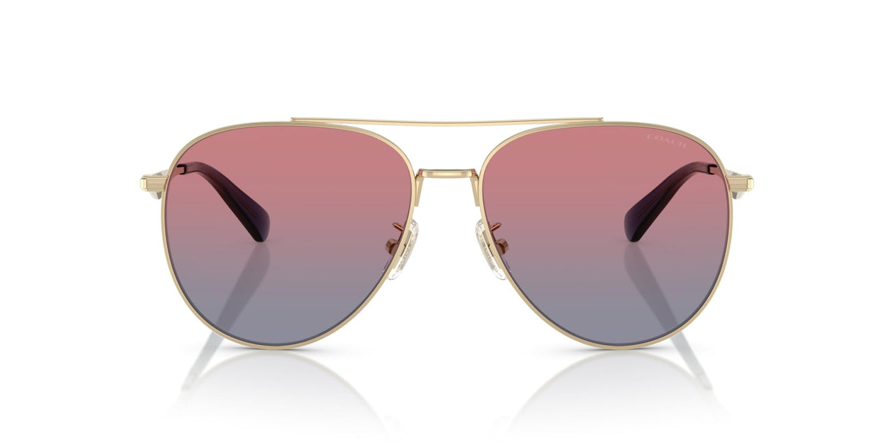 COACH Women's HC7169 Aviator Sunglasses, Shiny Light Gold/Blue Saddle Gradient, 57 mm