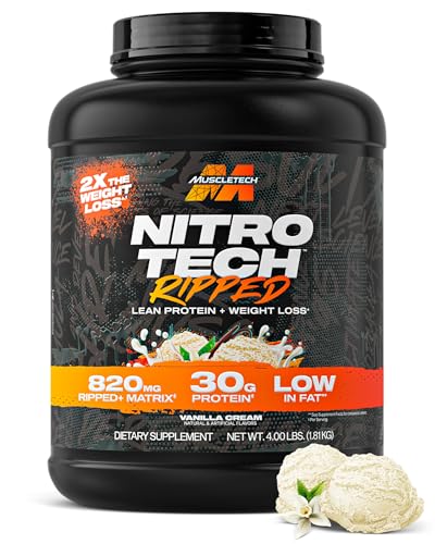 Muscletech Whey Protein Powder (French Vanilla Bean, 2LB) - Nitro-Tech Ripped Whey Protein Isolate & Peptides Smoothie Mix for Lean Muscle - 30g of Whey Protein for Women & Men - Packaging May Vary