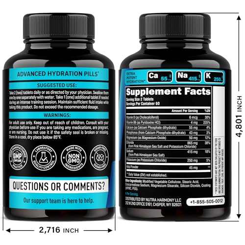 Electrolytes - Electrolyte Tablets with Magnesium, Sodium, Potassium, Chloride, Vitamins D3 & B6, Kelp Powder - Salt Pills - Made in USA - Oral Tablets as Capsules - Vegan & Keto Friendly - 120 Tabs