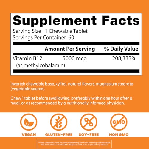 Doctors Best Chewable Fully Active Methyl B12, Methylcobalamin, Energy, Memory, & Mood Support, Non-GMO, Gluten Free, Soy Free, Vegan 60 Tablets