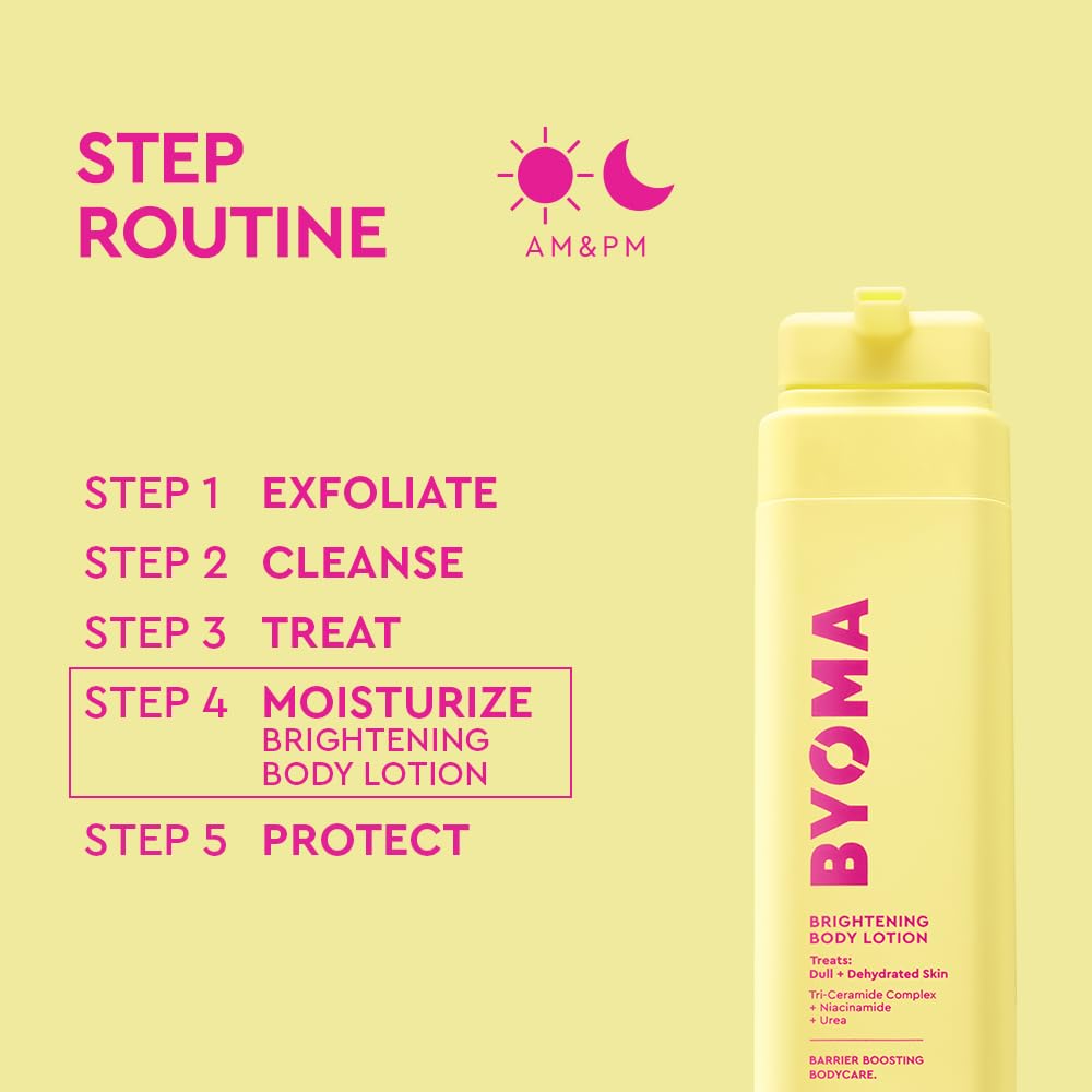 BYOMA Brightening Body Lotion - For Dull, Dehydrated Complexion - Creamy Moisturizer with Niacinamide + Urea - Evens Tone & Supports Barrier - 13.52 fl oz