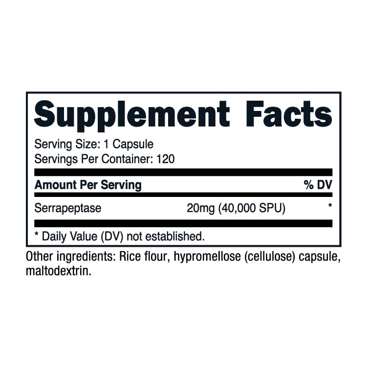 Nutricost Serrapeptase 40,000 SPU, 120 Capsules - Gluten Free, Non-GMO, and Vegetarian Friendly