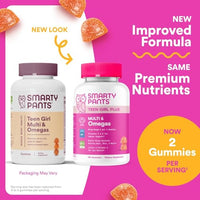 Thumbnail for SmartyPants Teen Girl Multivitamin Gummies, Omega 3 (DHA/EPA), Vitamin C, D3, B12, Vitamin A, K & Zinc, Biotin to Support Hair, Skin & Nails, Gluten Free, 60 Count (30 Day Supply)