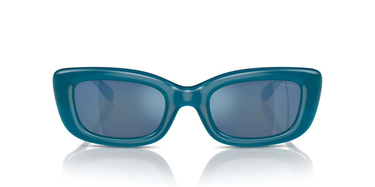 COACH Women's HC8390U Sculpted C Hardware Universal Fit Rectangular Sunglasses, Milky Ocean Blue/Blue Mirrored, 51 mm