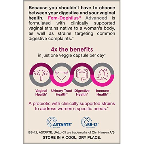 Jarrow Formulas Fem-Dophilus Advanced Vaginal & Digestive Probiotics 10 Billion CFU with 6 Science Backed Strains, for Vaginal, Urinary Tract, Digestive & Immune Support, 30 Capsules, Shelf-Stable