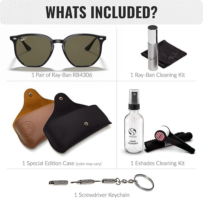 Ray-Ban RB4306 POLARIZED Square-Round Shaped Sunglasses for Men & Women – Includes Official Rayban Eyewear Kit – Ideal Formal & Casual Wear Sunglasses – G-15 Green Lens