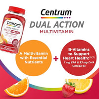 Thumbnail for Centrum MultiGummies Multi+ Omega 3 Dual Action, Adult Multivitamin, Multivitamin/Multimineral/Omega 3 Supplement, Strawberry/Lemon/Orange Flavors - 110 Count