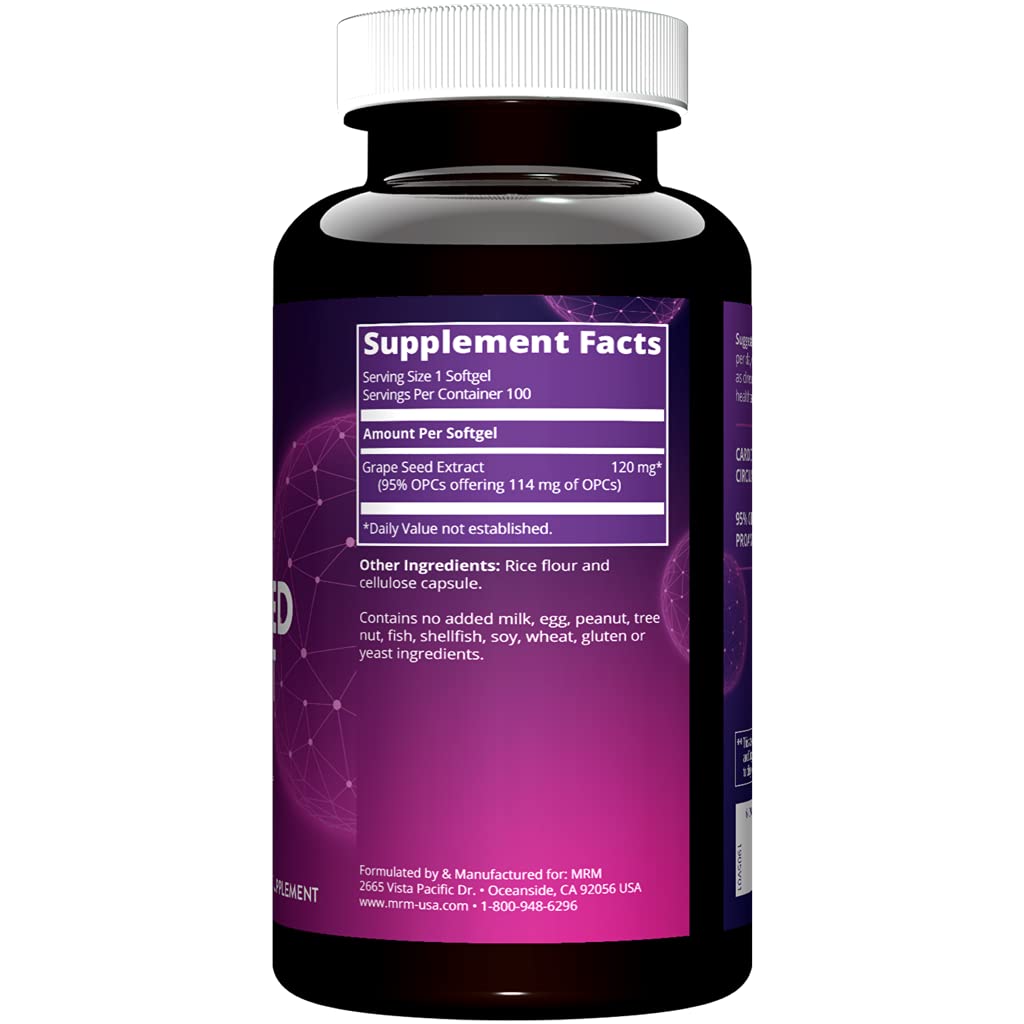 MRM Nutrition Grape Seed Extract Supplement - for Women & Men, Proanthocyanidins for Healthy Antioxidant & Circulatory Support, Grapeseed Capsules, Vegan, Gluten‑Free, Non‑GMO - 100 Servings
