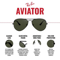 Thumbnail for Ray-Ban RB3025 Classic Aviator Sunglasses, Gold Brown/G-15 Green, 55 mm
