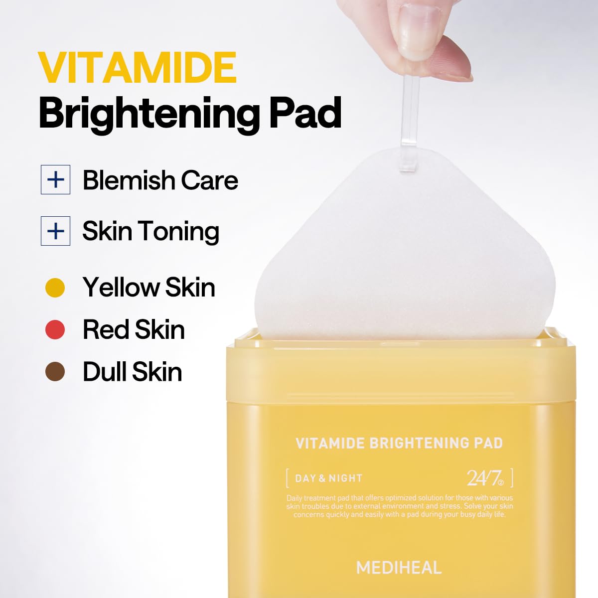 MEDIHEAL Vitamide Brightening Pad - Vegan Face Hypoallergenic Pads with Niacinamide, Sea Buckthorn - Radiance Boosting Pads for Clear, Illuminating Skin 100 Pads