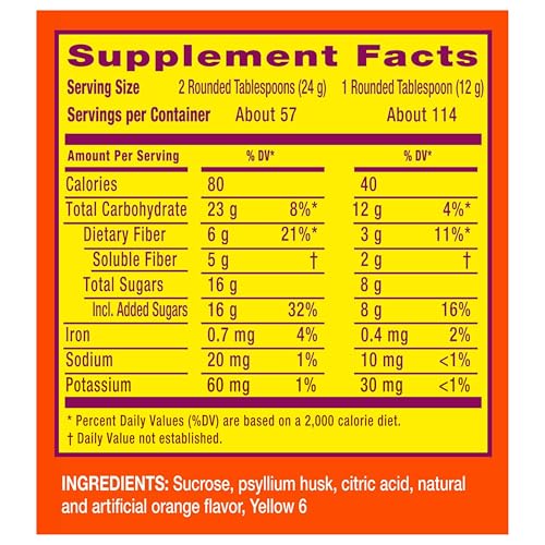 Metamucil 4-in-1 Psyllium Husk GLP-1 Friendly Fiber Supplement, Real Sugar, 114 tablespoons, Orange Flavored, Daily Fiber Powder for Digestive Health, made with Plant-Based Psyllium Husk Fiber