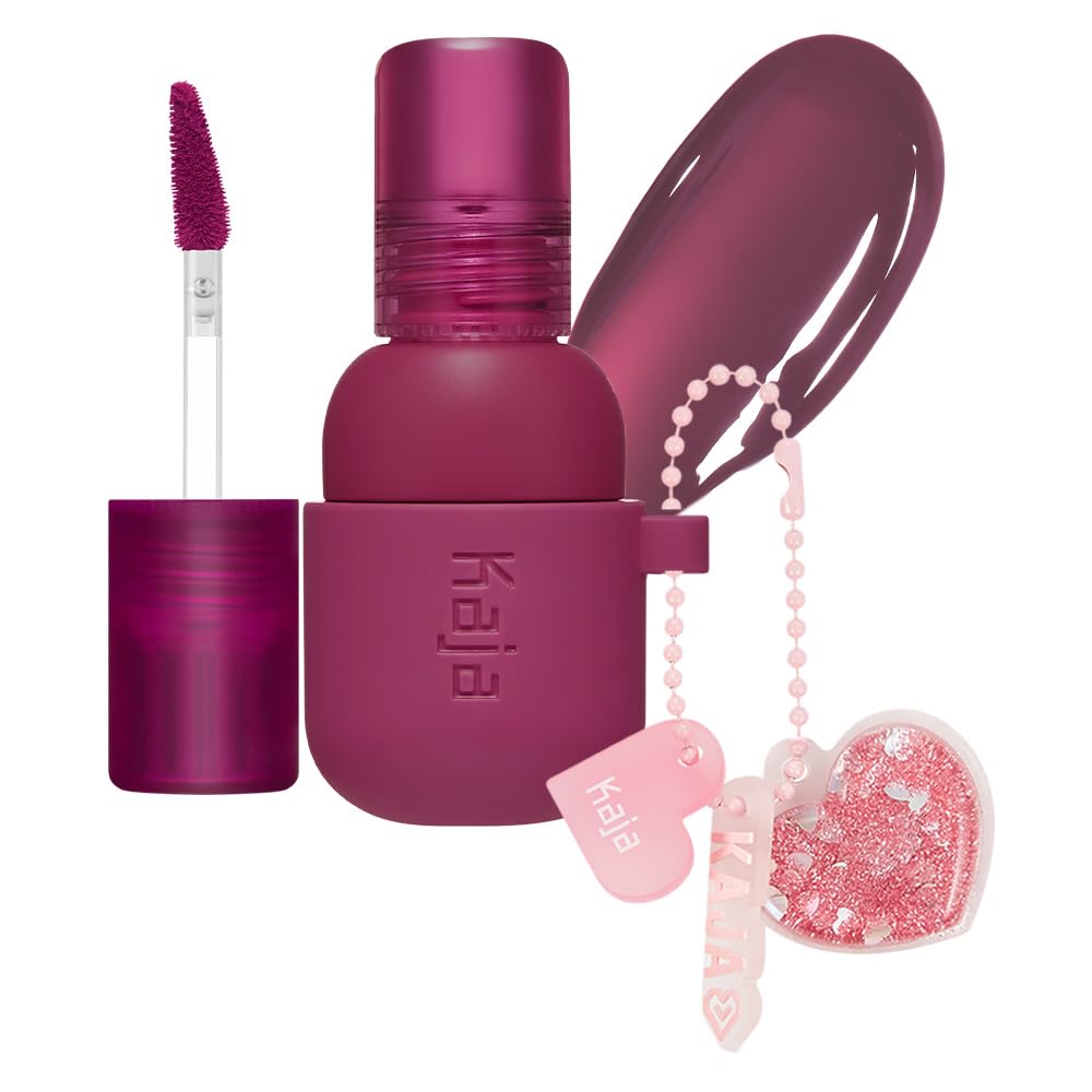 Kaja Lip & Blush Glazed Keychain Stain - Jelly Charm 03 Berry Colada | with Triple Berry Complex, Lemon Fruit Extract & Olive Squalane, Hydrating, Long Lasting Tint