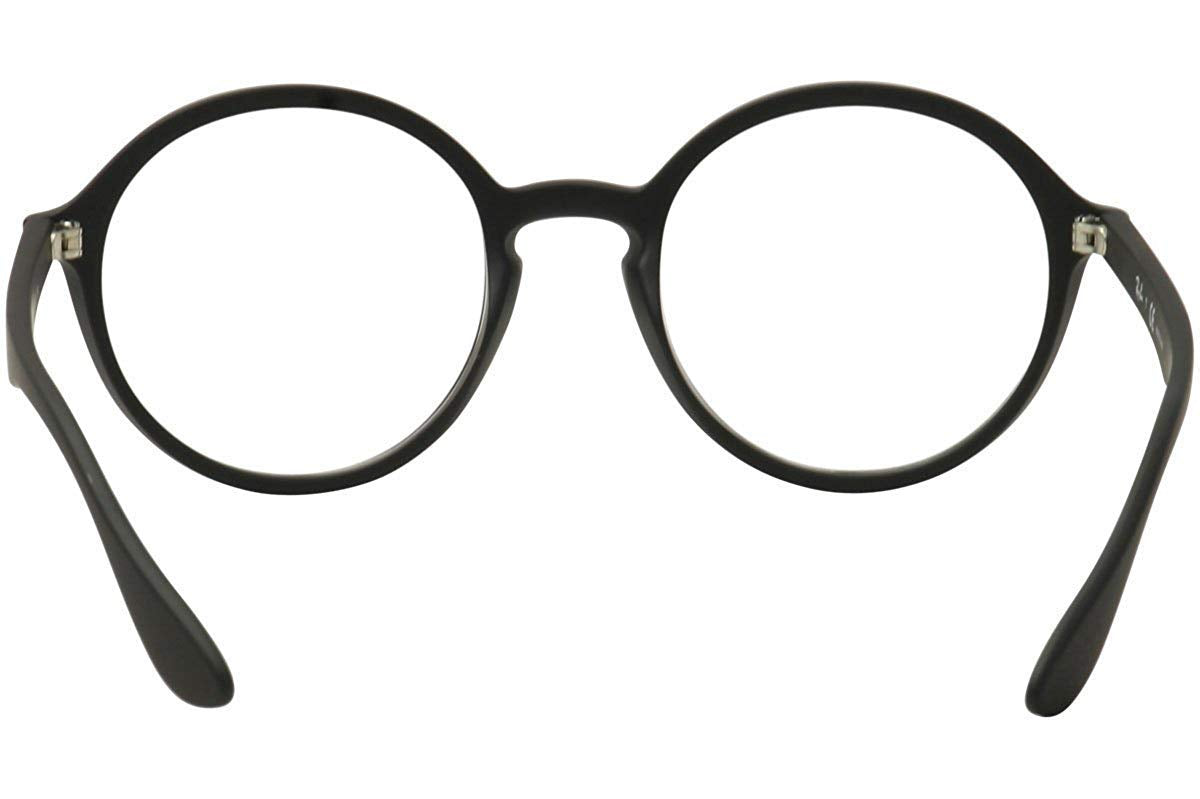 Ray-Ban RX7075 Round Prescription Eyeglass Frames, Rubber Black & Black/Demo Lens, 49 mm