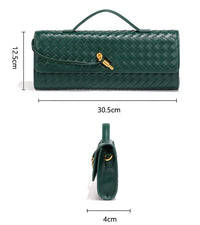 Thumbnail for Covelin Women's Handmade Woven Evening Bag Leather Shoulder Clutch Handbag Fashion Crossbody Purse Wine Red