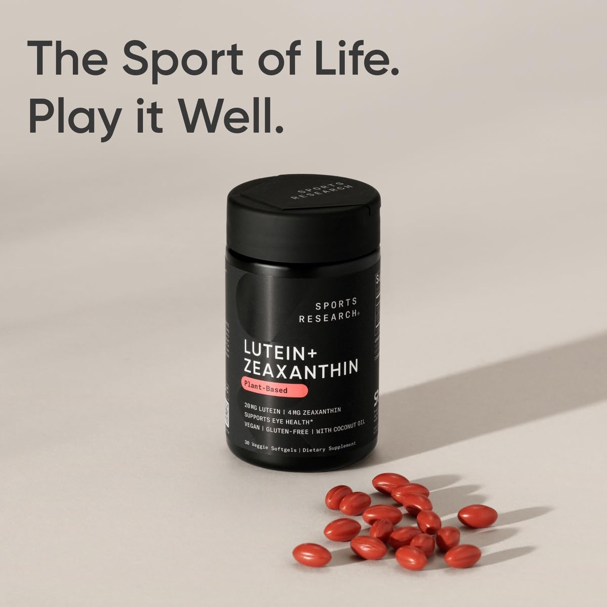 Sports Research® Lutein and Zeaxanthin Capsules - Eye Health Support Supplement Made with Lute-Gen® and Organic Coconut Oil - Vegan Friendly & Non-GMO Verified - 30 Veggie Softgels