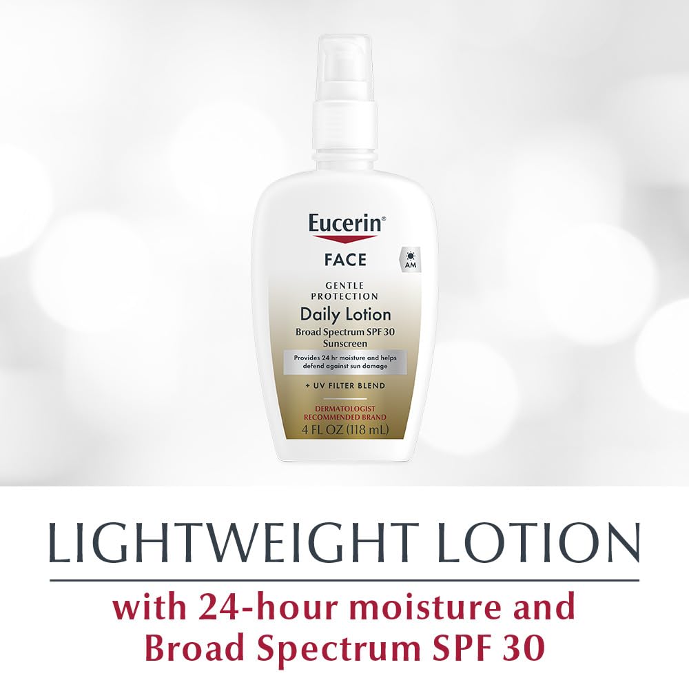 Eucerin Daily Protection Face Lotion with Broad Spectrum SPF 30 Sunscreen, Face Sunscreen Moisturizes and Helps Protect Sensitive, Dry Skin, Fragrance Free, 4 Fl Oz (Packaging May Vary)