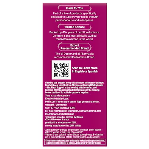 Centrum Complete Multivitamin Supplement + Hot Flash Support Menopause Support Tablets, with Clinically Studied geniVida, 30 Count