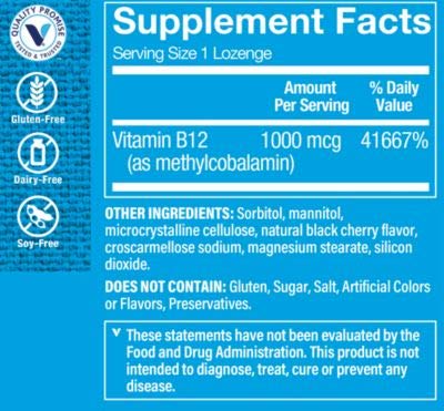 The Vitamin Shoppe Vitamin B12 Methylcobalamin 1,000mcg - Highly Bioavailable Form of B12 to Support Energy Production - Black Cherry Flavored (120 Lozenges)