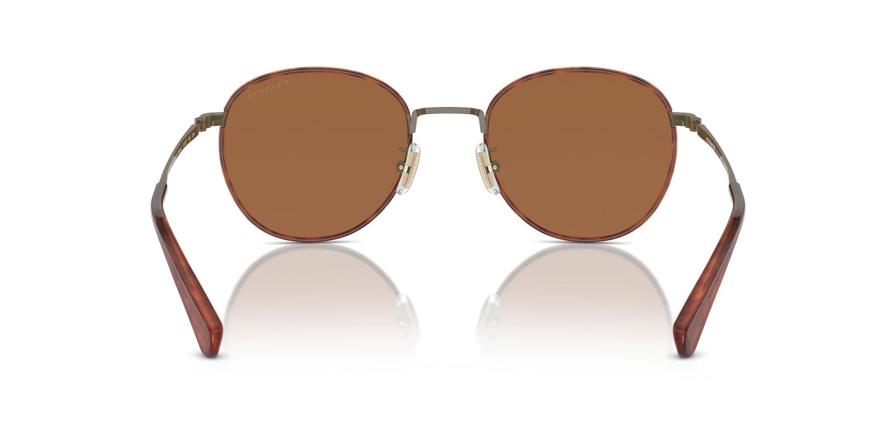 COACH Men's HC7163 Round Sunglasses, Antique Gold/Amber Tortoise/Amber Solid, 52 mm