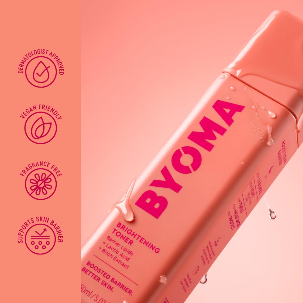 BYOMA Brightening Toner - Gently Exfoliating & Hydrating Facial Treatment with Lipids & Lactic Acid - Alcohol-Free for Barrier Repair - 5.07 Fl. Oz