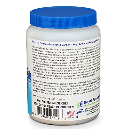 Boyd Chemi?Pure Blue 11?oz Aquarium Filtration Media Premium Extruded Carbon + Ion?Exchange Resins in Nylon Bag Clears Toxins, Phosphates & Metals