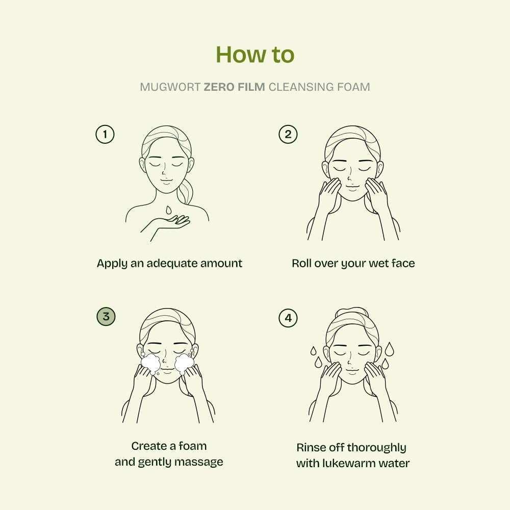Orien Mugwort Zero Film Cleansing Foam 5.07 fl.oz, 150ml ㅣDaily Makeup Blackhead Removal No pore clogging Korean skincare double cleansing