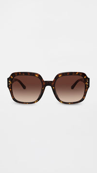 Thumbnail for Tory Burch Women's Kira Square Sunglasses, Dark Tortoise, 56-21-140