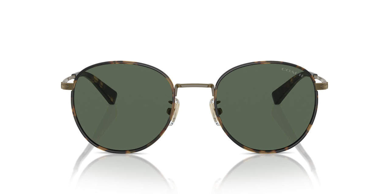 COACH Men's HC7163 Round Sunglasses, Antique Gold/Tokyo Tortoise/Green Solid, 52 mm