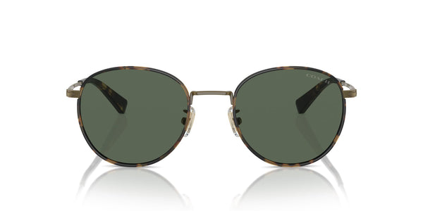 COACH Sunglasses HC 7163 933371 Antique Gold/Tokyo Tortoise Green Solid Polyam