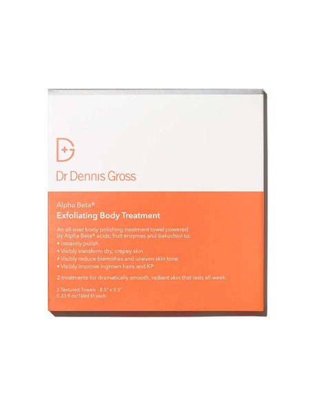 Dr. Dennis Gross Alpha Beta Exfoliating Body Treatment | Multi-Tasking Powered by AHA/BHAs for Smooth, Hydrated Skin While Improving Ingrown Hairs, Keratosis Pilaris, and Blemishes | 2 Textured Towels