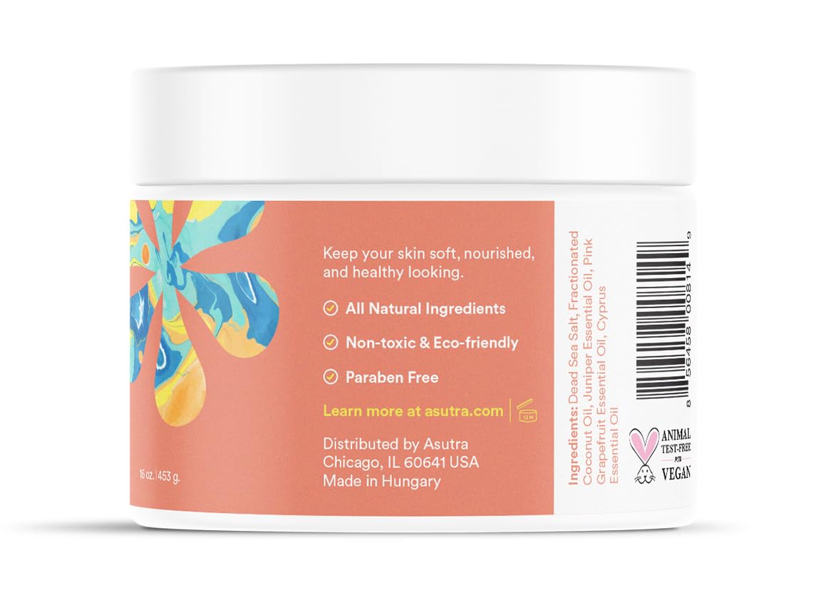 ASUTRA Dead Sea Bath Salts (Skin Rejuvenator), 16 oz - Soak in Rich & Vital Healing Minerals - Pamper & Soften Skin with Grapefruit, Juniper, & Cypress Essential Oils