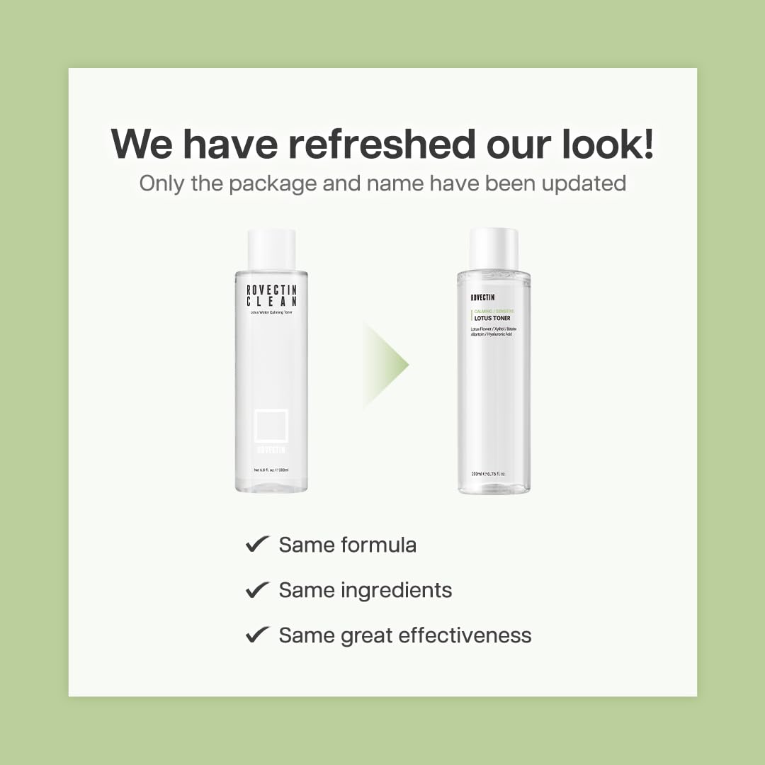 ROVECTIN Calming Lotus Water Toner - pH4.7 Extra Soothing and Hydrating for Trouble Care | 40% Lotus Flower Extract for Purifying | Hyaluronic Acid, Alcohol-Free, Vegan, K-beauty(6.76 fl oz)