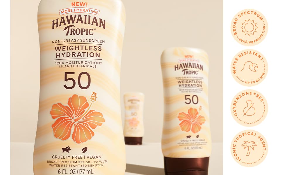Hawaiian Tropic Sheer Touch Ultra Radiance Lotion Sunscreen SPF 50, 8 Fl Oz Twin Pack, Hawaiian Tropic Sunscreen SPF 50, Sunblock, Oxybenzone Free Sunscreen, Body Sunscreen Pack, 8 Fl Oz each