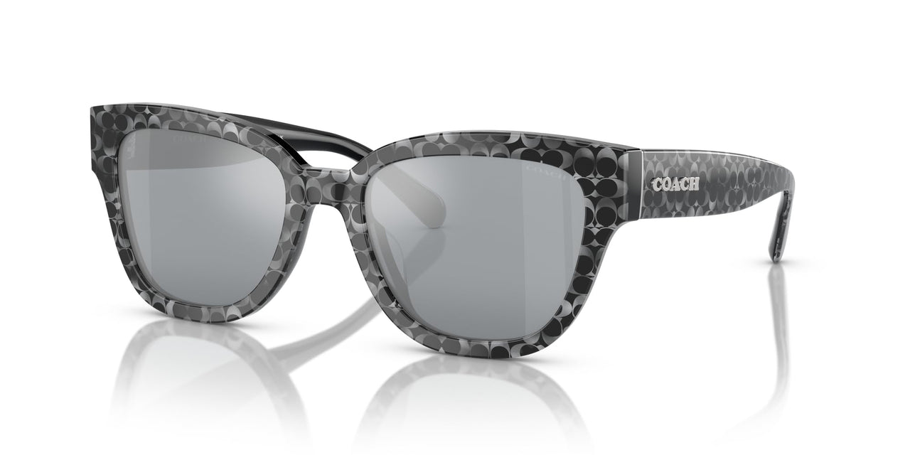 Coach HC8379U Universal Fit Sunglasses, Grey Pearl Signature C/Light Silver Mirrored, 54 mm