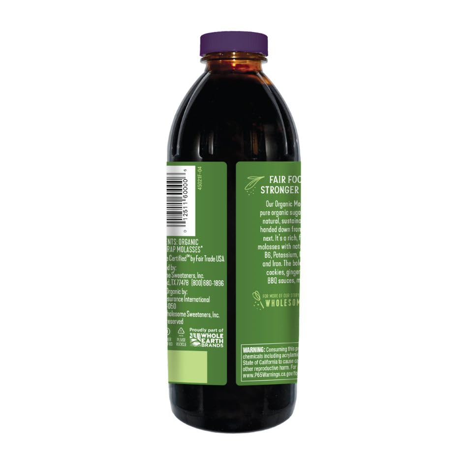 Wholesome Sweeteners 16-Ounces Organic Molasses, Fair Trade, Non GMO, Gluten Free & Vegan, Perfect for cookies, glazing and more, 1 Pack