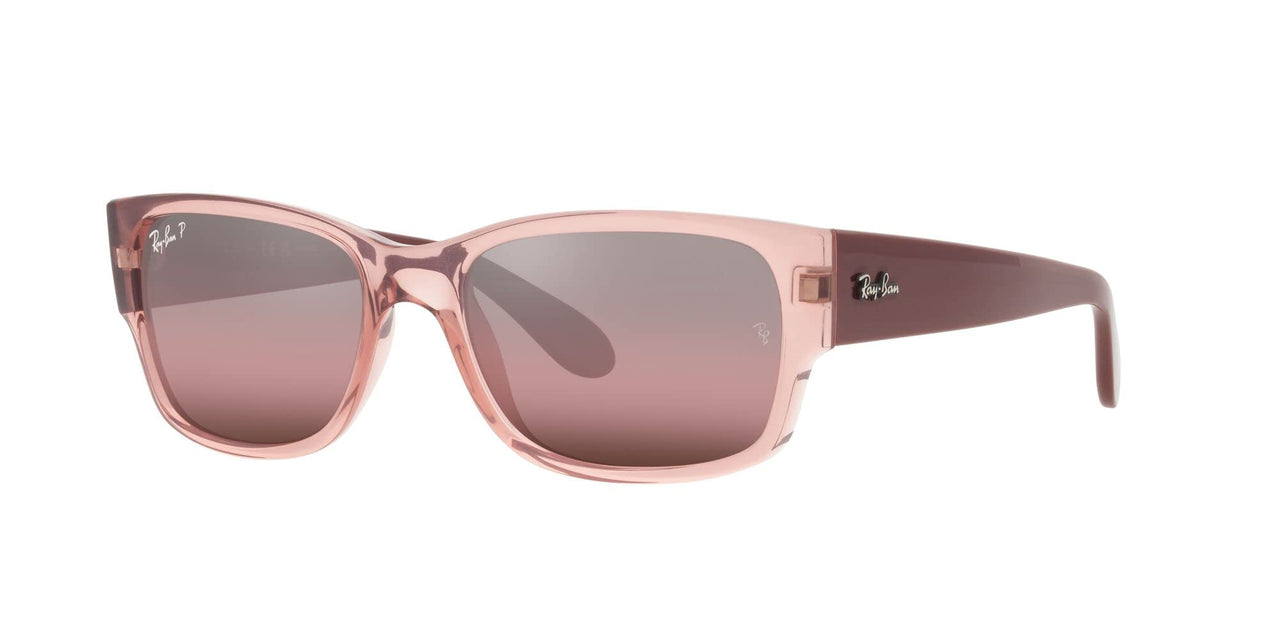 Ray-Ban Unisex RB4388 Square Sunglasses, Transparent Pink/Wine Polarized, 58 mm