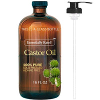 Thumbnail for Essentially KateS Castor Oil 16 Fl Oz (Glass Bottle) - Original - A Huge Glass Bottle with a Pump - 100% Pure and Natural, Cold Pressed, and Hexane-Free - Hair and Body