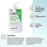 Thumbnail for CeraVe Hydrating Cream To Foam Cleanser, Makeup Remover Face Wash For Dry Skin, Foaming Facial Cleanser With Hyaluronic Acid, Normal To Dry Skin, Fragrance Free & Non Comedogenic, 19 Fluid Ounce