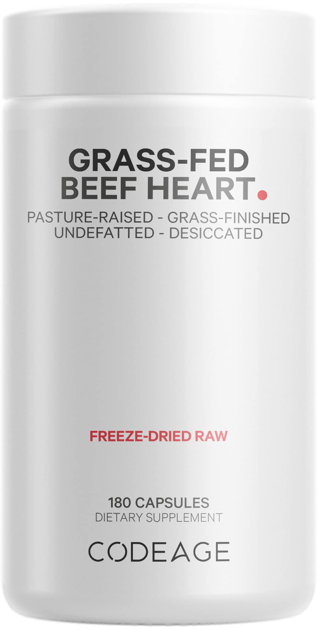 Codeage Grass Fed Beef Heart Supplement - Freeze Dried, Non-Defatted, Desiccated Glandular Supplements - Bovine Meat & Liver Pills - Beef Vitamins for Heart - Non-GMO -180 Capsules